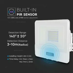 LED Προβολέας με Ανιχνευτή Κίνησης 20W V-TAC PRO Samsung Chip 100° 1510lm Λευκός IP65 Θερμό 3000K – 20271