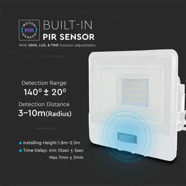 LED Προβολέας με Ανιχνευτή Κίνησης 20W V-TAC PRO Samsung Chip 100° 1510lm Λευκός IP65 Θερμό 3000K – 20271
