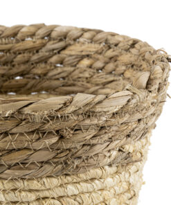 GloboStar® Artificial Garden KYTHIRA 20272 Διακοσμητικό Πλεκτό Καλάθι – Κασπώ Γλάστρα – Flower Pot Μπεζ με Λευκό Φ18cm x Υ15cm
