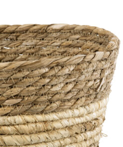 GloboStar® Artificial Garden KYTHIRA 20273 Διακοσμητικό Πλεκτό Καλάθι – Κασπώ Γλάστρα – Flower Pot Μπεζ με Λευκό Φ22cm x Υ15cm