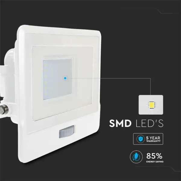 LED Προβολέας με Ανιχνευτή Κίνησης 30W V-TAC PRO Samsung Chip 100° 2340lm Λευκός IP65 Θερμό 3000K – 20274