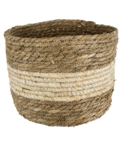 GloboStar® Artificial Garden KYTHIRA 20274 Διακοσμητικό Πλεκτό Καλάθι – Κασπώ Γλάστρα – Flower Pot Καφέ με Μπεζ Φ25 x Υ18cm