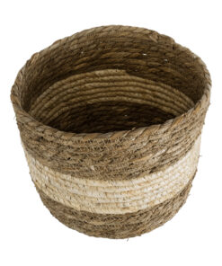 GloboStar® Artificial Garden KYTHIRA 20274 Διακοσμητικό Πλεκτό Καλάθι – Κασπώ Γλάστρα – Flower Pot Καφέ με Μπεζ Φ25 x Υ18cm