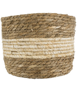 GloboStar® Artificial Garden KYTHIRA 20274 Διακοσμητικό Πλεκτό Καλάθι – Κασπώ Γλάστρα – Flower Pot Καφέ με Μπεζ Φ25 x Υ18cm