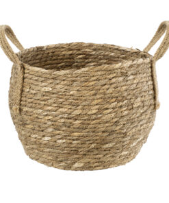 GloboStar® Artificial Garden PAROS 20276 Διακοσμητικό Πλεκτό Καλάθι – Κασπώ Γλάστρα – Flower Pot Μπεζ Φ24cm x Υ19cm