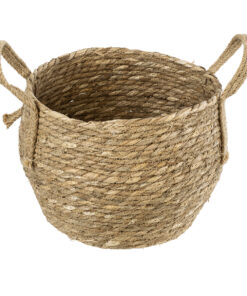 GloboStar® Artificial Garden PAROS 20276 Διακοσμητικό Πλεκτό Καλάθι – Κασπώ Γλάστρα – Flower Pot Μπεζ Φ24cm x Υ19cm