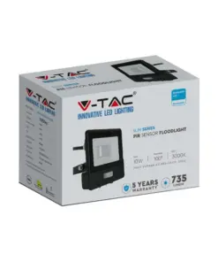 LED Προβολέας με Ανιχνευτή Κίνησης 10W V-TAC PRO Samsung Chip 100° 735lm Μαύρος IP65 Θερμό 3000K – 20280