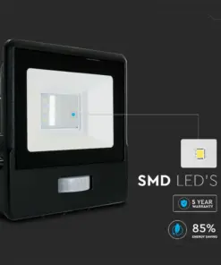 LED Προβολέας με Ανιχνευτή Κίνησης 10W V-TAC PRO Samsung Chip 100° 735lm Μαύρος IP65 Θερμό 3000K – 20280