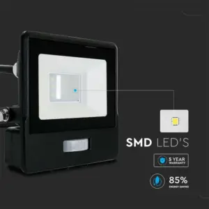 LED Προβολέας με Ανιχνευτή Κίνησης 10W V-TAC PRO Samsung Chip 100° 735lm Μαύρος IP65 Θερμό 3000K – 20280