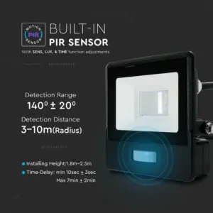 LED Προβολέας με Ανιχνευτή Κίνησης 10W V-TAC PRO Samsung Chip 100° 735lm Μαύρος IP65 Θερμό 3000K – 20280