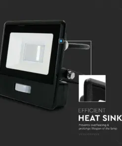 LED Προβολέας με Ανιχνευτή Κίνησης 10W V-TAC PRO Samsung Chip 100° 735lm Μαύρος IP65 Θερμό 3000K – 20280