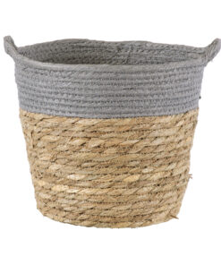 GloboStar® Artificial Garden SYROS 20281 Διακοσμητικό Πλεκτό Καλάθι – Κασπώ Γλάστρα – Flower Pot Μπεζ με Γκρι Φ20cm x Υ20cm