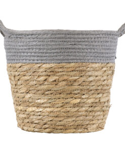 GloboStar® Artificial Garden SYROS 20281 Διακοσμητικό Πλεκτό Καλάθι – Κασπώ Γλάστρα – Flower Pot Μπεζ με Γκρι Φ20cm x Υ20cm