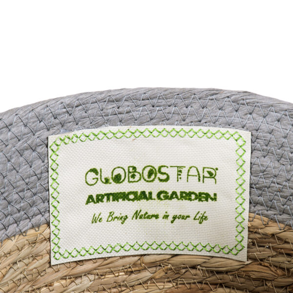 GloboStar® Artificial Garden SYROS 20281 Διακοσμητικό Πλεκτό Καλάθι – Κασπώ Γλάστρα – Flower Pot Μπεζ με Γκρι Φ20cm x Υ20cm