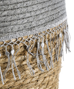 GloboStar® Artificial Garden SYROS 20282 Διακοσμητικό Πλεκτό Καλάθι – Κασπώ Γλάστρα – Flower Pot Μπεζ με Γκρι Φ25 x Υ22cm