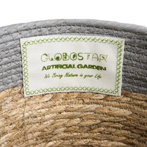 GloboStar® Artificial Garden SYROS 20282 Διακοσμητικό Πλεκτό Καλάθι – Κασπώ Γλάστρα – Flower Pot Μπεζ με Γκρι Φ25 x Υ22cm