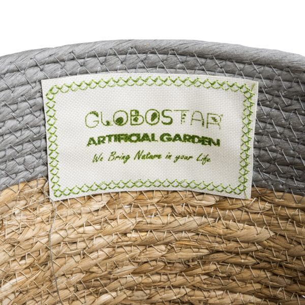 GloboStar® Artificial Garden SYROS 20282 Διακοσμητικό Πλεκτό Καλάθι – Κασπώ Γλάστρα – Flower Pot Μπεζ με Γκρι Φ25 x Υ22cm