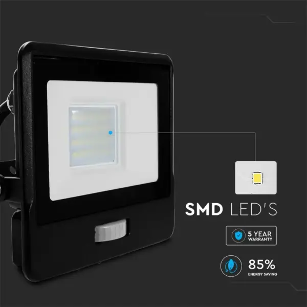 LED Προβολέας με Ανιχνευτή Κίνησης 20W V-TAC PRO Samsung Chip 100° 1510lm Μαύρος IP65 Θερμό 3000K – 20283