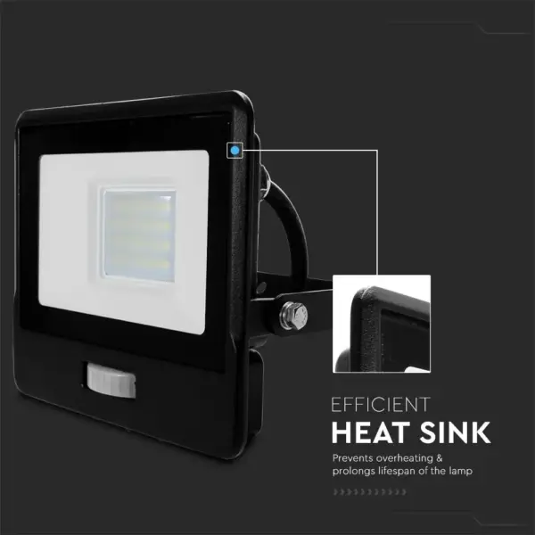 LED Προβολέας με Ανιχνευτή Κίνησης 20W V-TAC PRO Samsung Chip 100° 1510lm Μαύρος IP65 Θερμό 3000K – 20283
