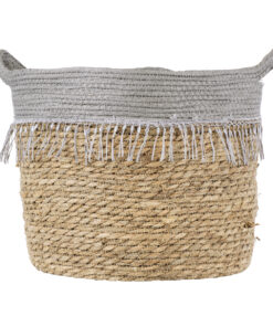 GloboStar® Artificial Garden SYROS 20283 Διακοσμητικό Πλεκτό Καλάθι – Κασπώ Γλάστρα – Flower Pot Μπεζ με Γκρι Φ28cm x Υ24cm