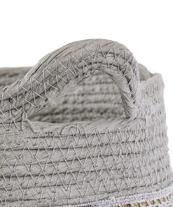 GloboStar® Artificial Garden SYROS 20283 Διακοσμητικό Πλεκτό Καλάθι – Κασπώ Γλάστρα – Flower Pot Μπεζ με Γκρι Φ28cm x Υ24cm