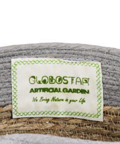 GloboStar® Artificial Garden SYROS 20283 Διακοσμητικό Πλεκτό Καλάθι – Κασπώ Γλάστρα – Flower Pot Μπεζ με Γκρι Φ28cm x Υ24cm