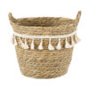 GloboStar® Artificial Garden SANTORINI 20284 Διακοσμητικό Πλεκτό Καλάθι – Κασπώ Γλάστρα – Flower Pot Μπεζ με Μακραμέ Φ20cm x Υ20cm