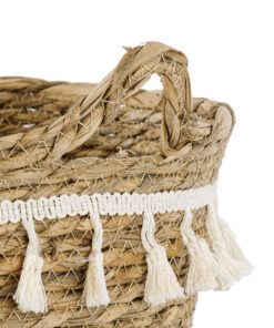 GloboStar® Artificial Garden SANTORINI 20284 Διακοσμητικό Πλεκτό Καλάθι – Κασπώ Γλάστρα – Flower Pot Μπεζ με Μακραμέ Φ20cm x Υ20cm