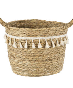 GloboStar® Artificial Garden SANTORINI 20285 Διακοσμητικό Πλεκτό Καλάθι – Κασπώ Γλάστρα – Flower Pot Μπεζ με Μακραμέ Φ25cm x Υ23cm