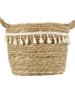 GloboStar® Artificial Garden SANTORINI 20285 Διακοσμητικό Πλεκτό Καλάθι – Κασπώ Γλάστρα – Flower Pot Μπεζ με Μακραμέ Φ25cm x Υ23cm