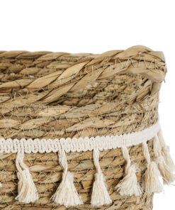 GloboStar® Artificial Garden SANTORINI 20285 Διακοσμητικό Πλεκτό Καλάθι – Κασπώ Γλάστρα – Flower Pot Μπεζ με Μακραμέ Φ25cm x Υ23cm
