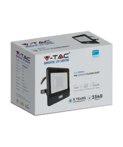 LED Προβολέας με Ανιχνευτή Κίνησης 1m Καλώδιο 30W V-TAC PRO Samsung Chip 100° 2340lm Μαύρος IP65 Θερμό 3000K – 20286