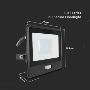 LED Προβολέας με Ανιχνευτή Κίνησης 1m Καλώδιο 30W V-TAC PRO Samsung Chip 100° 2340lm Μαύρος IP65 Θερμό 3000K – 20286