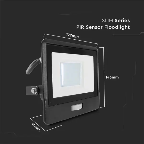 LED Προβολέας με Ανιχνευτή Κίνησης 1m Καλώδιο 30W V-TAC PRO Samsung Chip 100° 2340lm Μαύρος IP65 Θερμό 3000K – 20286