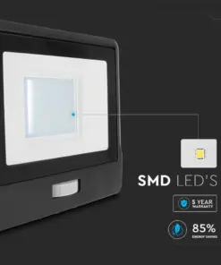 LED Προβολέας με Ανιχνευτή Κίνησης 1m Καλώδιο 30W V-TAC PRO Samsung Chip 100° 2340lm Μαύρος IP65 Θερμό 3000K – 20286