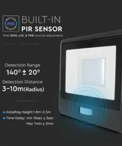 LED Προβολέας με Ανιχνευτή Κίνησης 1m Καλώδιο 30W V-TAC PRO Samsung Chip 100° 2340lm Μαύρος IP65 Θερμό 3000K – 20286