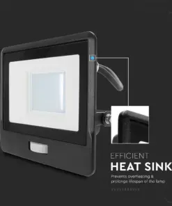 LED Προβολέας με Ανιχνευτή Κίνησης 1m Καλώδιο 30W V-TAC PRO Samsung Chip 100° 2340lm Μαύρος IP65 Θερμό 3000K – 20286