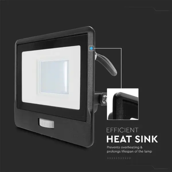 LED Προβολέας με Ανιχνευτή Κίνησης 1m Καλώδιο 30W V-TAC PRO Samsung Chip 100° 2340lm Μαύρος IP65 Θερμό 3000K – 20286