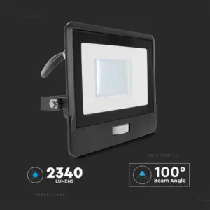 LED Προβολέας με Ανιχνευτή Κίνησης 1m Καλώδιο 30W V-TAC PRO Samsung Chip 100° 2340lm Μαύρος IP65 Θερμό 3000K – 20286
