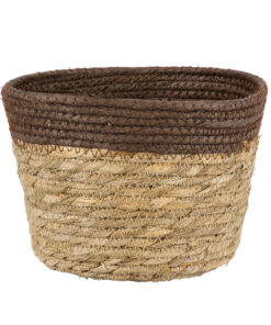 GloboStar® Artificial Garden LEFKADA 20287 Διακοσμητικό Πλεκτό Καλάθι – Κασπώ Γλάστρα – Flower Pot Μπεζ με Καφέ Φ22cm x Υ15cm