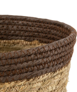 GloboStar® Artificial Garden LEFKADA 20287 Διακοσμητικό Πλεκτό Καλάθι – Κασπώ Γλάστρα – Flower Pot Μπεζ με Καφέ Φ22cm x Υ15cm