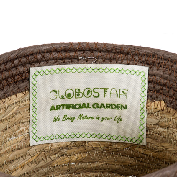 GloboStar® Artificial Garden LEFKADA 20287 Διακοσμητικό Πλεκτό Καλάθι – Κασπώ Γλάστρα – Flower Pot Μπεζ με Καφέ Φ22cm x Υ15cm