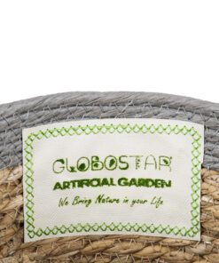GloboStar® Artificial Garden ANTIPAROS 20288 Διακοσμητικό Πλεκτό Καλάθι – Κασπώ Γλάστρα – Flower Pot Μπεζ με Γκρι Φ18cm x Υ15cm
