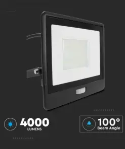 LED Προβολέας με Ανιχνευτή Κίνησης 50W V-TAC PRO Samsung Chip 100° 4000lm Μαύρος με 1m καλώδιο IP65 Θερμό 3000K – 20289