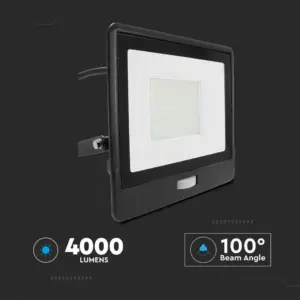 LED Προβολέας με Ανιχνευτή Κίνησης 50W V-TAC PRO Samsung Chip 100° 4000lm Μαύρος με 1m καλώδιο IP65 Θερμό 3000K – 20289
