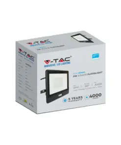 LED Προβολέας με Ανιχνευτή Κίνησης 50W V-TAC PRO Samsung Chip 100° 4000lm Μαύρος με 1m καλώδιο IP65 Θερμό 3000K – 20289