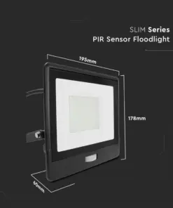 LED Προβολέας με Ανιχνευτή Κίνησης 50W V-TAC PRO Samsung Chip 100° 4000lm Μαύρος με 1m καλώδιο IP65 Θερμό 3000K – 20289