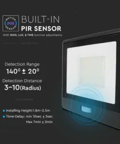 LED Προβολέας με Ανιχνευτή Κίνησης 50W V-TAC PRO Samsung Chip 100° 4000lm Μαύρος με 1m καλώδιο IP65 Θερμό 3000K – 20289