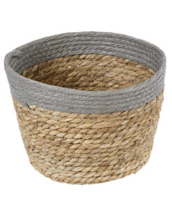 GloboStar® Artificial Garden ANTIPAROS 20289 Διακοσμητικό Πλεκτό Καλάθι – Κασπώ Γλάστρα – Flower Pot Μπεζ με Γκρι Φ22cm x Υ15cm