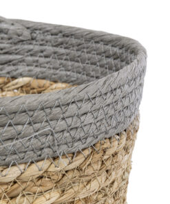 GloboStar® Artificial Garden ANTIPAROS 20289 Διακοσμητικό Πλεκτό Καλάθι – Κασπώ Γλάστρα – Flower Pot Μπεζ με Γκρι Φ22cm x Υ15cm